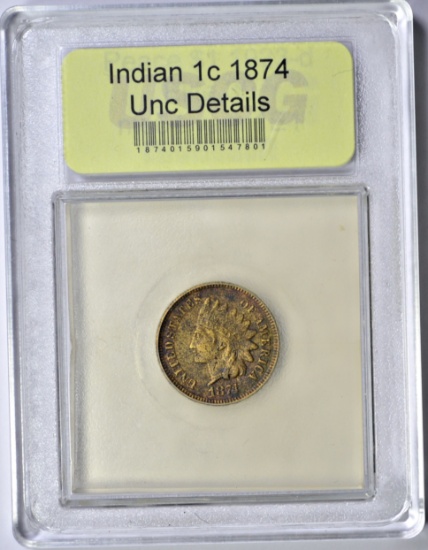 1874 INDIAN HEAD CENT - USCG HOLDER