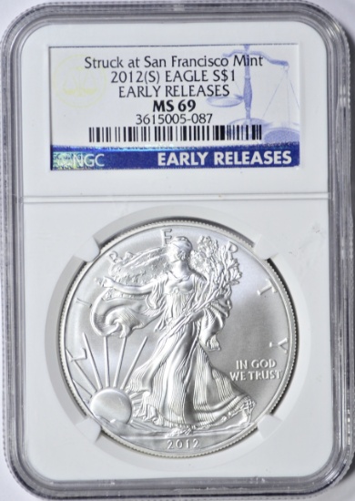 2012 (S) SAN FRANCISCO MINT SILVER EAGLE - NGC MS69 - EARLY RELEASES