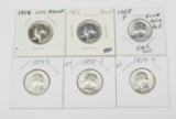 SIX (6) UNC & PROOF SILVER QUARTERS from the 1950's