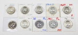 10 UNC and PROOF FRANKLIN HALVES - 1960 to 1963-D