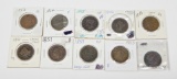 TEN (10) LARGE CENTS - 1851 to 1856