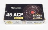 45 ACP - MONARCH BRASS CASE - 230 GRAIN FMJ - 50 ROUNDS