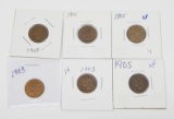 SIX (6) VF or BETTER INDIAN HEAD CENTS