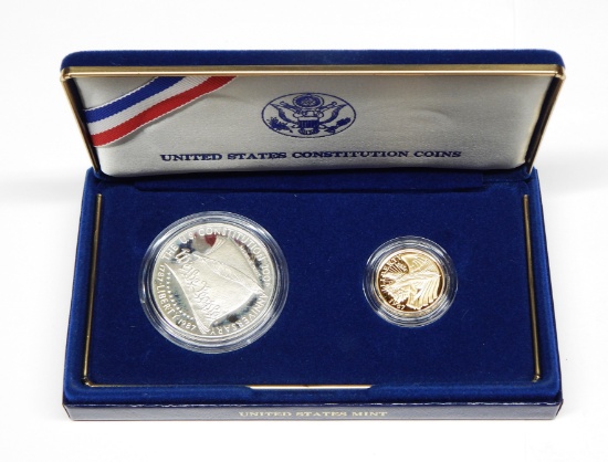 1987 CONSTITUTION 2-COIN PROOF SET - $5 GOLD and SILVER DOLLAR
