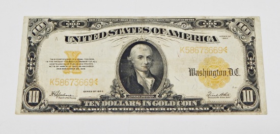 1922 LARGE $10 GOLD CERTIFICATE - VF