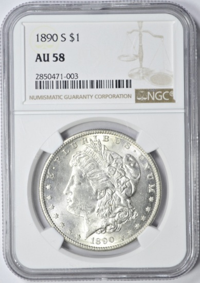 1890-S MORGAN DOLLAR - NGC AU58