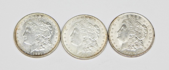 THREE (3) AU to UNC 1921 MORGAN DOLLARS