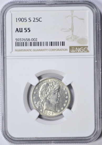 1905-S BARBER QUARTER - NGC AU55