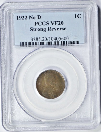 1922 NO D STRONG REVERSE LINCOLN CENT - PCGS VF20