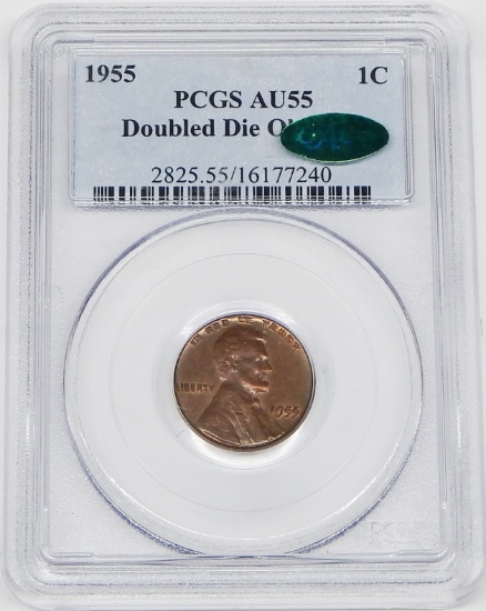1955 DOUBLED DIE OBVERSE LINCOLN CENT - PCGS AU55 - CAC