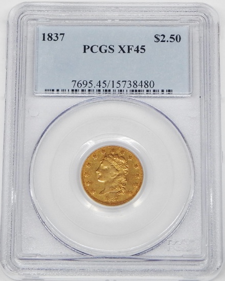 1837 CLASSIC HEAD $2.50 GOLD PIECE - PCGS XF45
