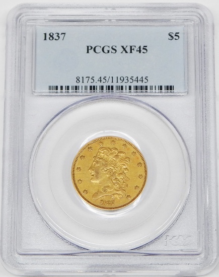 1837 CLASSIC HEAD $5 GOLD PIECE - PCGS XF45