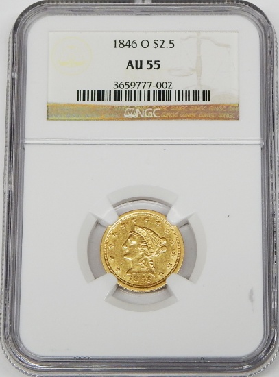 1846-O LIBERTY $2.50 GOLD PIECE - NGC AU55