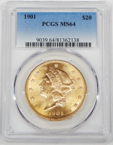 1901 LIBERTY $20 GOLD PIECE - PCGS MS64