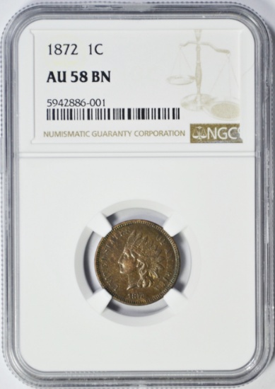 1872 INDIAN HEAD CENT - NGC AU58