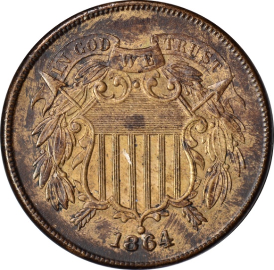 1864 LARGE MOTTO TWO CENT PIECE