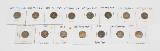 15 FLYING EAGLE CENTS in 2x2s