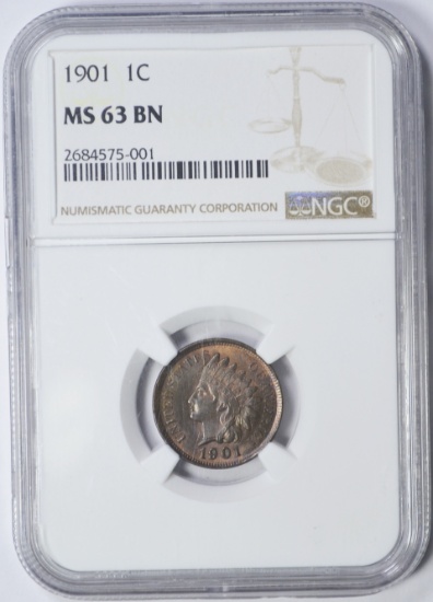 1901 INDIAN HEAD CENT - NGC MS63 BN