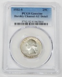 1932-S WASHINGTON QUARTER - PCGS AU DETAILS CLEANED