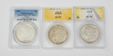 THREE (3) GRADED MORGAN DOLLARS - 1900 and (2) 1921