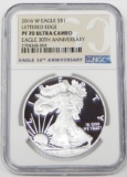 2016-W LETTERED EDGE PROOF SILVER EAGLE - NGC PF70 ULTRA CAMEO