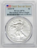 2020-W BURNISHED SILVER EAGLE - PCGS SP70 - 1st DAY of ISSUE