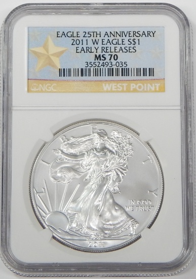 2011-W SILVER EAGLE - NGC MS70 EARLY RELEASES - 25th ANNIVERSARY