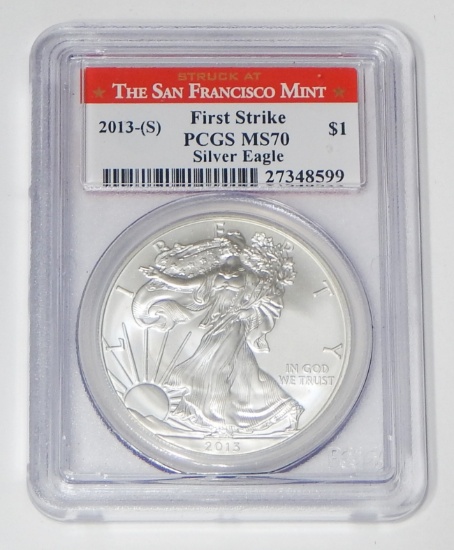 2013-(S) SILVER EAGLE - PCGS MS70 FIRST STRIKE - STRUCK at SAN FRANCISCO