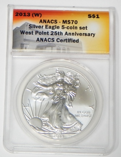 2013 (W) UNCIRCULATED SILVER EAGLE - ANACS MS70