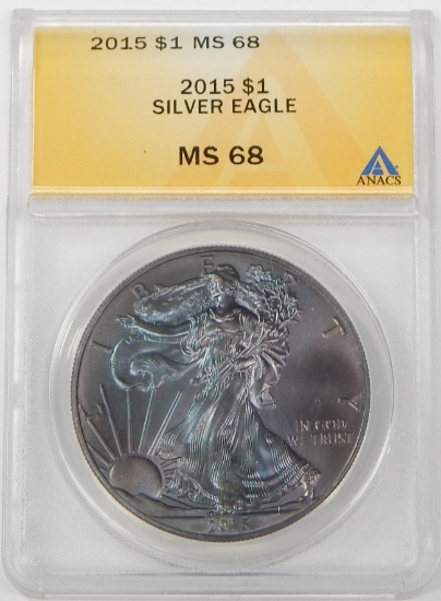 2015 SILVER EAGLE - ANACS MS68 - DEEPLY TONED