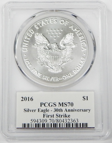 2016 SILVER EAGLE - PCGS MS70 - 1st STRIKE - SIGNED by JOHN MERCANTI, ENGRAVER