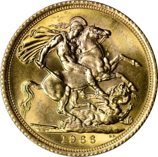 GREAT BRITAIN - UNCIRCULATED 1966 GOLD SOVEREIGN - .2354 TROY OZ GOLD