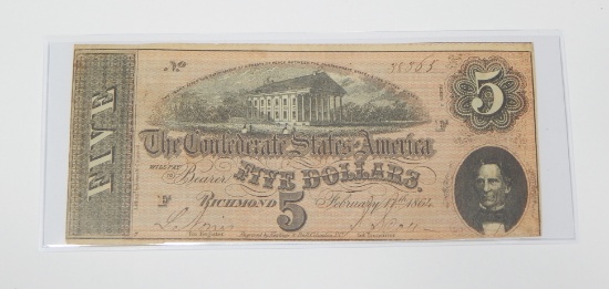 FEBRUARY 17, 1864 CONFEDERATE $5 NOTE