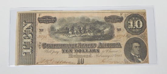 FEBRUARY 17, 1864 CONFEDERATE $10 NOTE