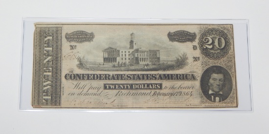 FEBRUARY 17, 1864 CONFEDERATE $20 NOTE