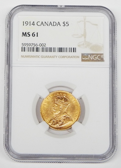 CANADA - 1914 $5 GOLD PIECE - NGC MS61