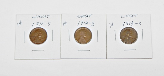 THREE (3) BETTER DATE WHEAT CENTS - 1911-S, 1912-S, 1913-S