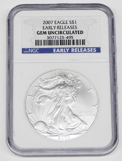 2007 SILVER EAGLE - NGC GEM UNCIRCULATED - EARLY RELEASES