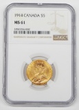 CANADA - 1914 $5 GOLD PIECE - NGC MS61