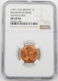 1961 CONFEDERATE BRONZE CENT BASHLOW RESTRIKE - NGC MS68 RED