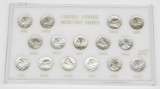 SHORT SET of MERCURY DIMES in HOLDER - 15 COINS