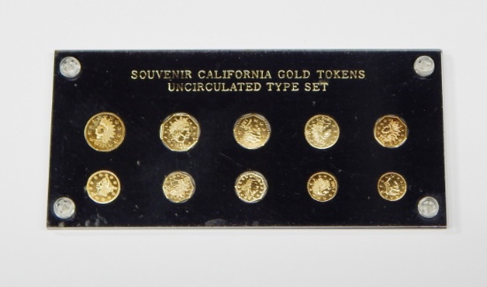 UNCIRCULATED 10-COIN SET of SOUVENIR CALIFORNIA GOLD TOKENS