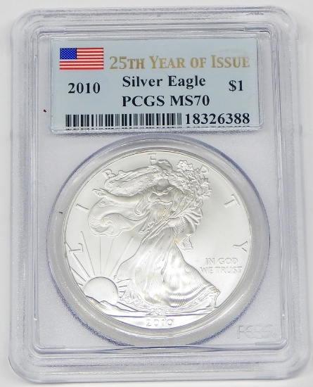 2010 SILVER EAGLE - PCGS MS70 - 25th YEAR of ISSUE