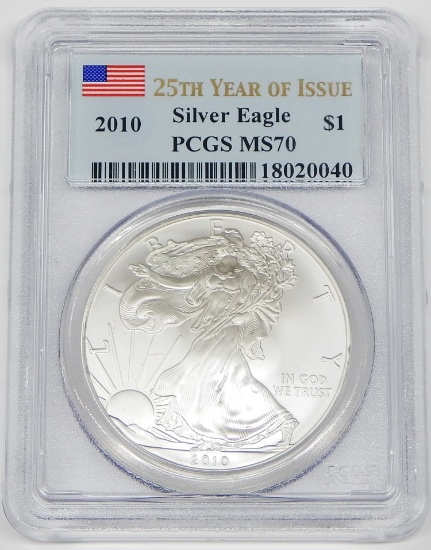 2010 SILVER EAGLE - PCGS MS70 - 25th YEAR of ISSUE