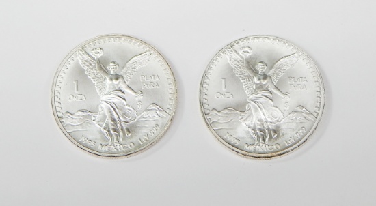 MEXICO - 1993 & 1995 ONE ONZA .999 FINE SILVER COINS