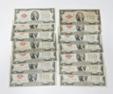 14 CIRCULATED 1928 RED SEAL $2 UNITED STATES NOTES