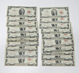 20 CIRCULATED 1953 & 1963 RED SEAL $2 UNITED STATES NOTES