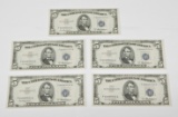 FIVE (5) CONSECUTIVE UNCIRCULATED PRIEST/ANDERSON 1953A $5 SILVER CERTICATES
