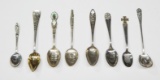 EIGHT (8) OLD STERLING SILVER SOUVENIR SPOONS - 3.72 TROY OUNCES TOTAL