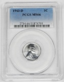 1943-D STEEL LINCOLN CENT - PCGS MS66